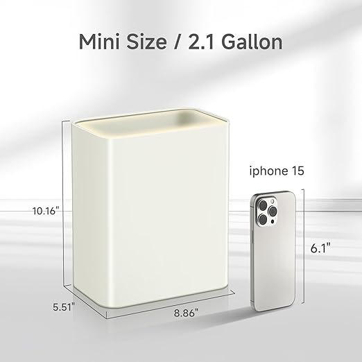 TIPGO Small Metal Trash Can, 2.1 Gallon Slim Trash Can for Bathroom, Wastebasket Garbage Bin for Bedroom, Office, Kitchen, Under Sink (Cream)