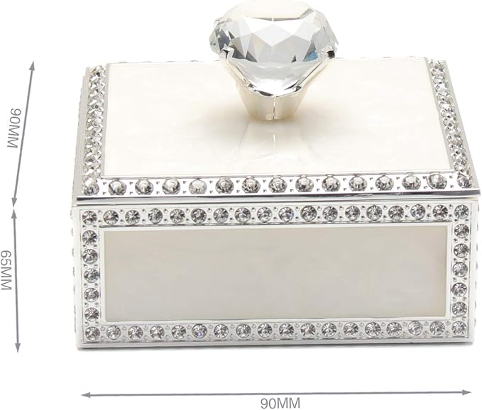 LASODY Diamond Crystal Jewelry Storage Box for Rings Earrings Necklace Treasure Chest Organizer Jewelry Keepsake Gift Box Case for Girl Women (Diamond Square Silver Plater White)