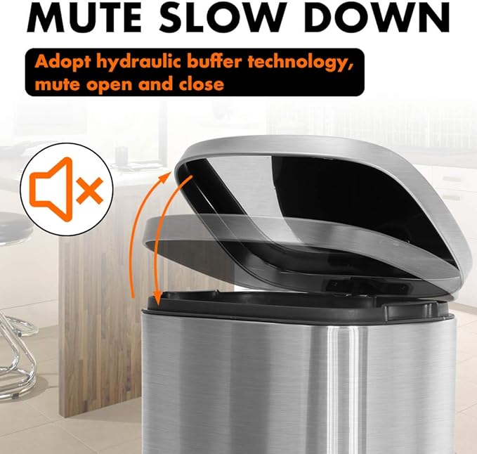 FDW | 8 Gallon Trash Can with Lid | Stainless Steel | Fingerprint Proof | Made of Stainless Steel | Soft-Close Step Pedal | Hands-Free Use | Easy to Clean | for Kitchen, Office, Bathroom