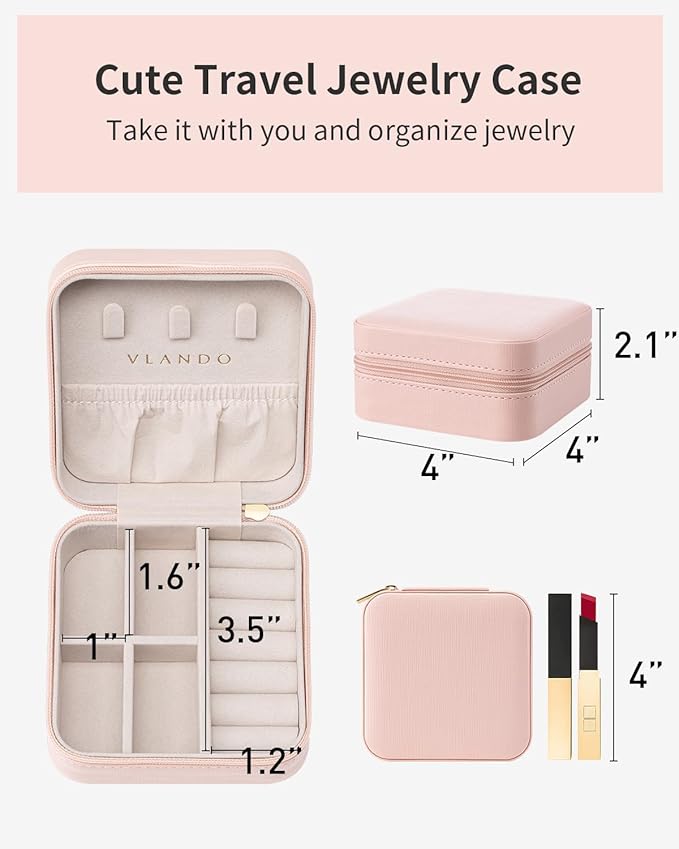 VLANDO Travel Jewelry Box, Small Jewelry Travel Organizer Case for Girls Women - Pink*6 pack