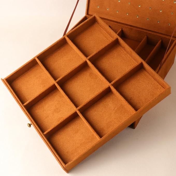 Women Jewelry Box Lockable 3 Layers Large Jewelry Organizer Storage Case for Earrings Necklaces Rings Bracelets,Green Display Jewel Holder (Caramel)