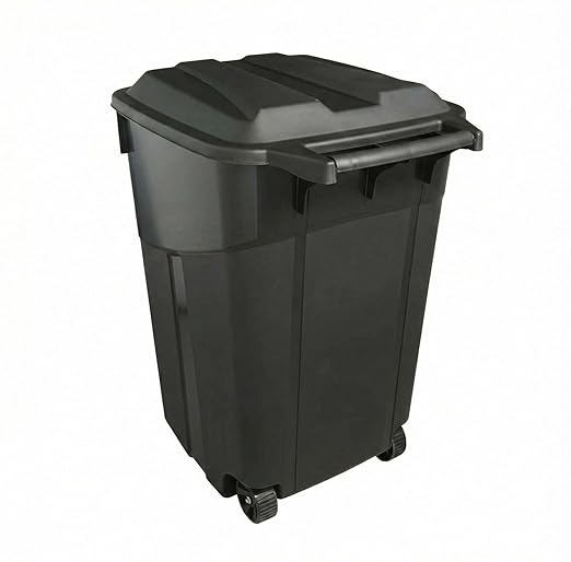 Outdoor Trash Can with Lid & Wheels, 45 Gallon Large Garbage Can for Garage & Patio, Heavy Duty Lockable Lid, Rugged Wheels & Easy Grip Handle (45 Gallon)