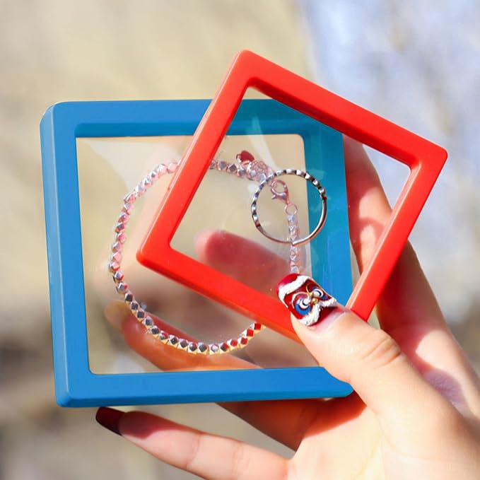 12PCS 3D Floating Frame Display Stand, Jewelry Box, Gift Box, Ornament Organizer, Small Travel Jewelry Box, PE Film Anti-Oxidation, Suspended Display Box Stackable (2.75*2.75，Type 3)