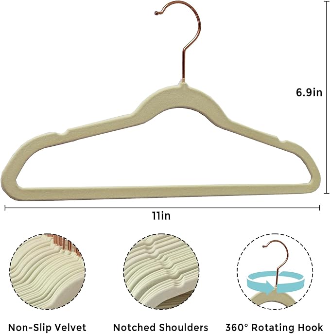 Tonswachic Baby Velvet Hangers 30 Pack - 11 Inch Premium Felt Non Slip Kids Hanger for Infant & Toddler Clothes - 0.2" Slim Space-Saving Baby Felt Hangers for Children's Closet with 10 Clips - Beige
