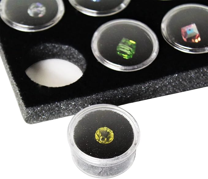 MOOCA Glass Top Black Jewelry Display Case Box 50 Gem Jars, Ring Box, Jewelry Organizer, Jewelry storage Black Tray with Gem Jar, 15" W x 8.5" D x 2" H