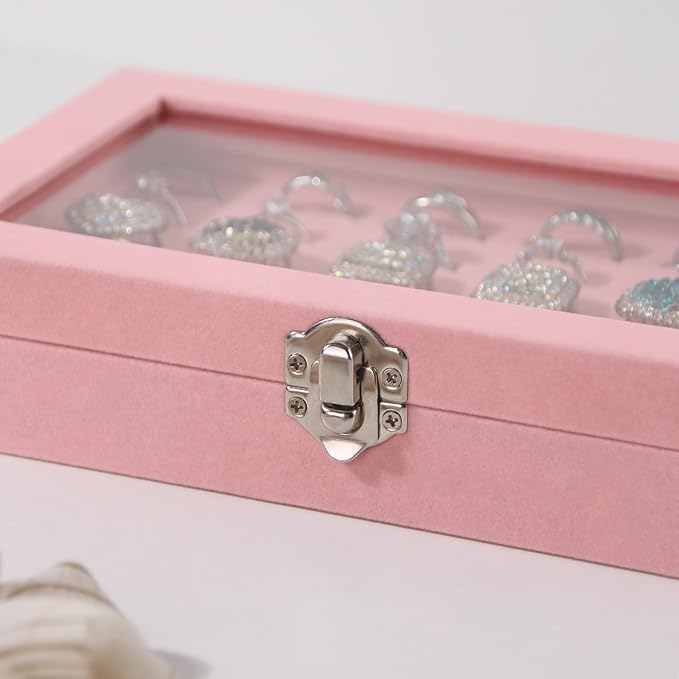 Travel Jewelry Box,Small Jewelry Case,Rings Earrings Cufflinks Organizer for Girls (Pink, Ring Box)