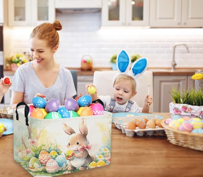Easter Basket for Kids Gift - Rectangular Toy Storage Basket Organizer Bin Box Room Decor for Home(Color Easter)