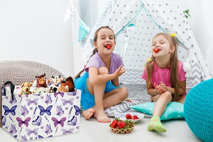 Rectangular Butterfly Baskets Girls Basket Kids Storage Bins Girls Storage Bin Organizer Box Room Decor for Home(Purple Butterfly)