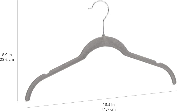 Amazon Basics Space Saving Slim Velvet Non-Slip Clothes Hangers for Closet Organization, Gray/Silver, 30-Pack