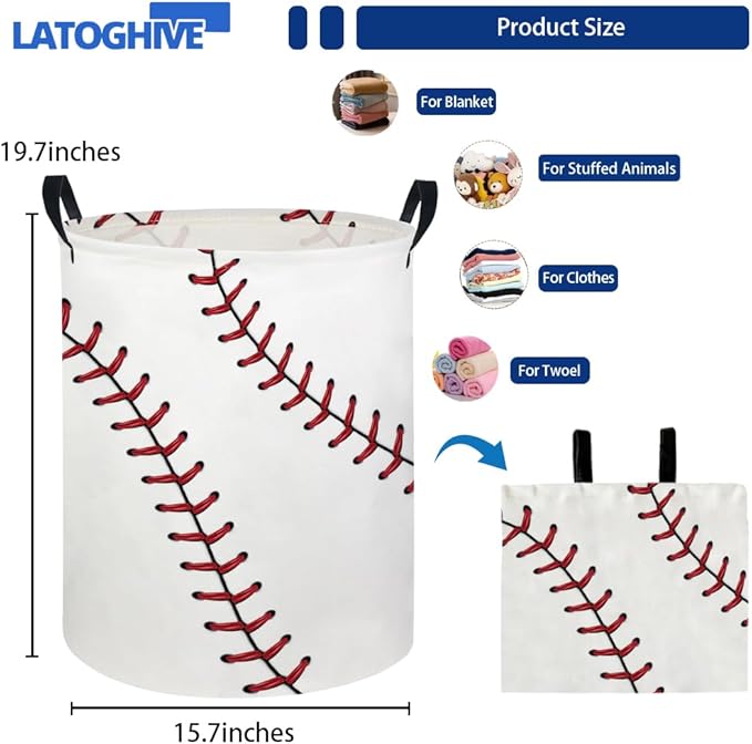 Baby Laundry Hamper kids laundry Basket Waterproof Laundry Bag for Bedroom Toy Clothes Organizer Room Décor(Baseball)