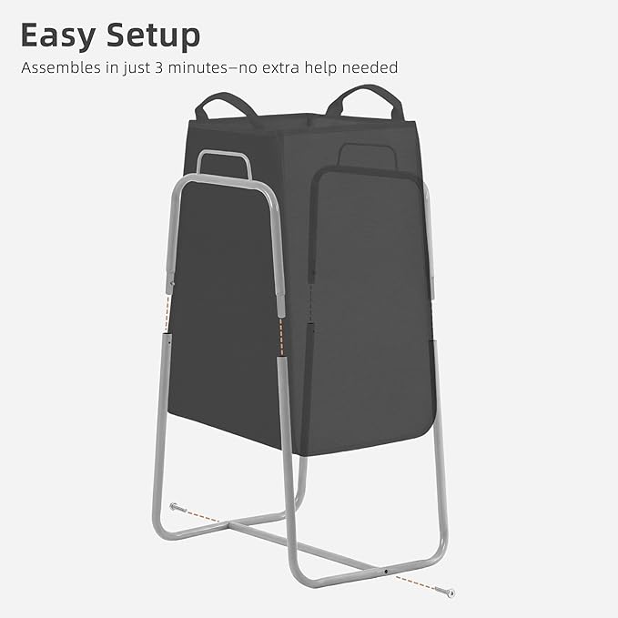 STORAGE MANIAC Metal Rack Laundry Hamper, Large Laundry Basket with Convenient Handle, Freestanding Dirty Clothes Hamper for for Dorm, College, Small Space, Closet, Bedroom, Black