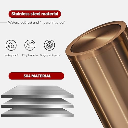 Antique Brass Bathroom Trash can with lid，Stainless Steel,Small Grabage Can with Flipping Lid, 9L/2.4Gal for Living Room,Bedroom,Guest Room,Hotel (Rose Gold)