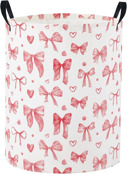 Baby Laundry Basket Baby Nursery Hamper Kids Laundry Basket Toy Storage Bin for Boys Room Decor Gift Baskets for Bedroom Bathroom(Heart Bowknot)