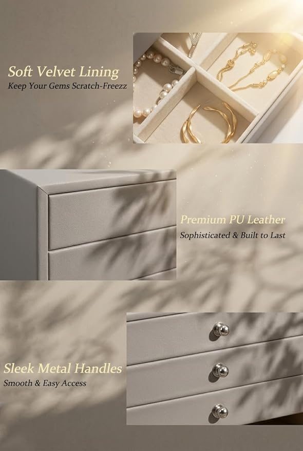 GUKA Large Jewelry Box, Jewelry Case with 10 Drawers for Big and Small Jewelry, Jewelry Storage Organizer for Watch Earrings Necklace Rings Bracelets, Birthday Wedding Gifts, Grey
