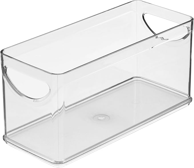 iDesign Narrow Pantry Bin with Handles for Kitchen Cabinets or Fridge, Set of 2, Clear, Made in USA