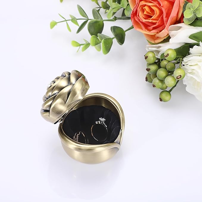 Hipiwe Rose Shape Vintage Jewelry Box Small Trinket Box Metal Ring Holder Box Treasure Chest Decorative Keepsake Organizer Box for jewelry,Gift for Women,Large