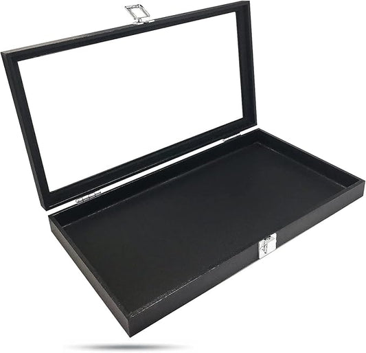 TheDisplayGuys For Your Modern Living Wooden Travel Jewelry Case w. Tempered Glass Lid Display - standard size - Ring Earrings Storage, Drawer Organizer (Black) by The Display Guys