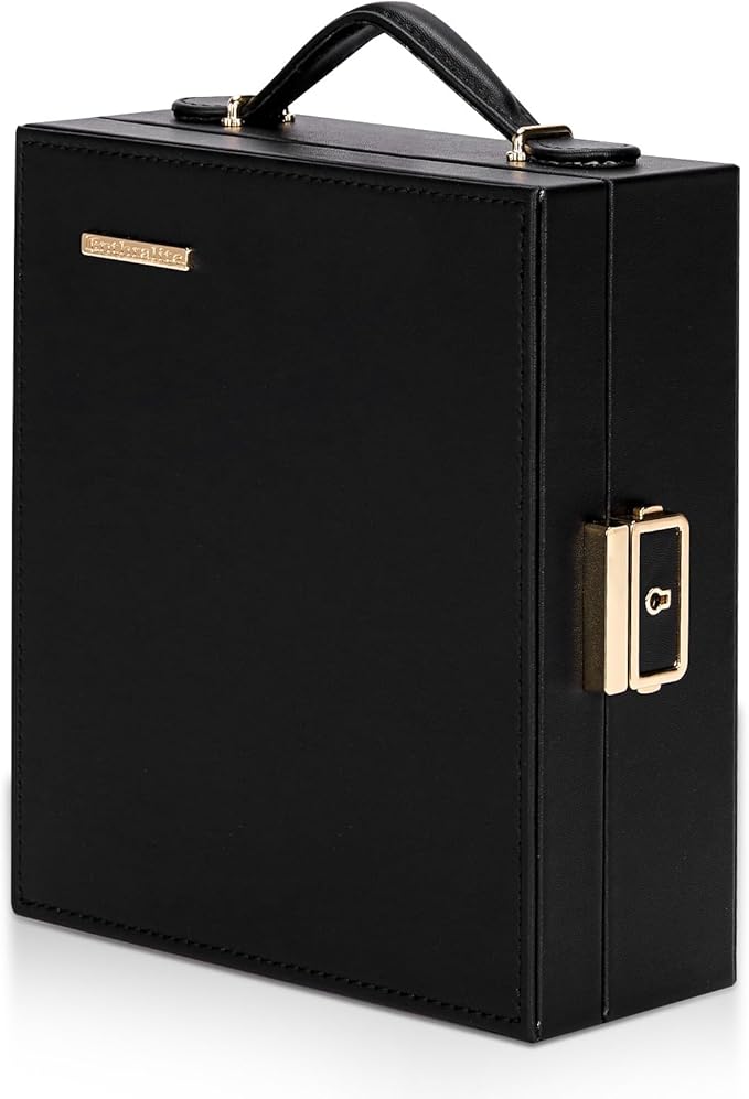 Enthralite Large Travel Jewelry Case: Portable Jewelry Box with Mirror - PU Leather Small Jewelry Organizer for Rings Earrings Necklaces Bracelets - Birthday Gift for Her - Jewelry Storage
