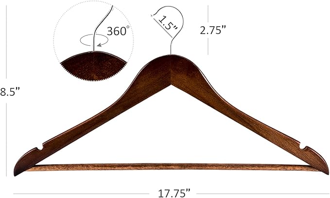 HOUSE DAY Bulk Wooden Hangers 100 Pack, Heavy Duty Wood Coat Hangers for Closet, Smooth Finish Woode Suit Hanger with Non Slip Pants Bar, Sturdy Wood Clothes Hanger for Shirts, Walnut