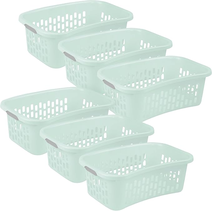 Sterilite 6 Pack HipHold Laundry Basket, Plastic Rectangle Clothes Hamper with Comfort Grip Handles & Reinforced Rim, 1.5 Bushel Capacity, Mint