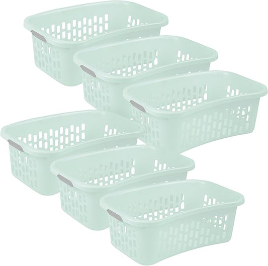 Sterilite 6 Pack HipHold Laundry Basket, Plastic Rectangle Clothes Hamper with Comfort Grip Handles & Reinforced Rim, 1.5 Bushel Capacity, Mint