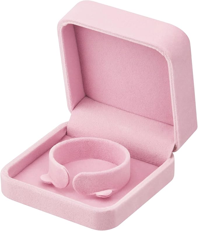 LETURE 4 Pieces Classic Velvet Bracelet Bangle Pendant Necklace Gift Box, Travel Jewelry Box Display Storage Case for Gift, Wedding, Engagement, Proposal, Birthday (4PCS Bracelet-PINK)