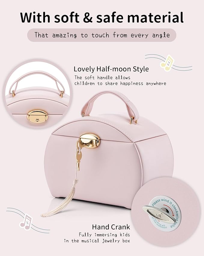 VLANDO Kids Musical Jewelry Box for Girls with Drawer, Music Box with Ballerina and Stickers for Birthday Bedroom Decor, Gifts for Girls Kids Christmas Thanksgiving Gifts 2024 - Light Pink