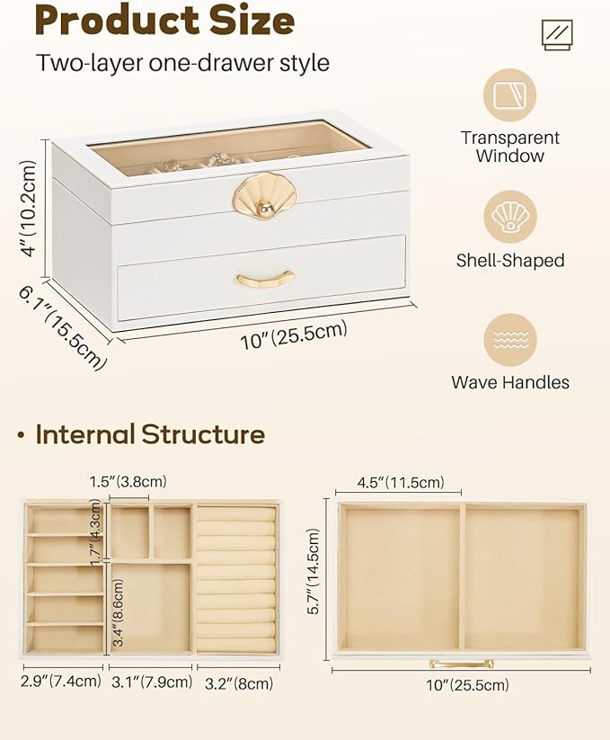 Enthralite Jewelry Box with 1 Drawer: Display Organizer for Earrings Necklaces - Gift for Girls Women (White)