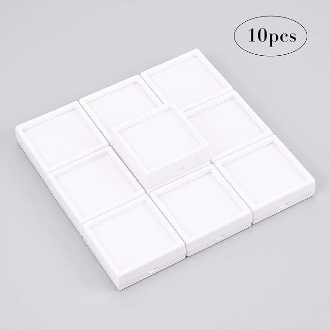 BENECREAT 10PCS White Gemstone Display Box Square Acrylic Jewelry Box Container(2.4x2.4x0.8) with Clear Top Lids and Sponge Inside for Gems, Jewelry Packing