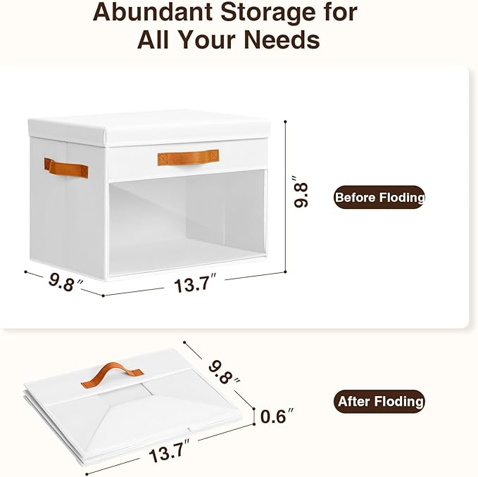 Homsorout Large Storage Bins with Lids - 3 Pack Foldable Decorative Organizers with Clear Windows & Handles, Cube Storage Organizers for Clothes, Blankets, Sweaters, Sheets, White