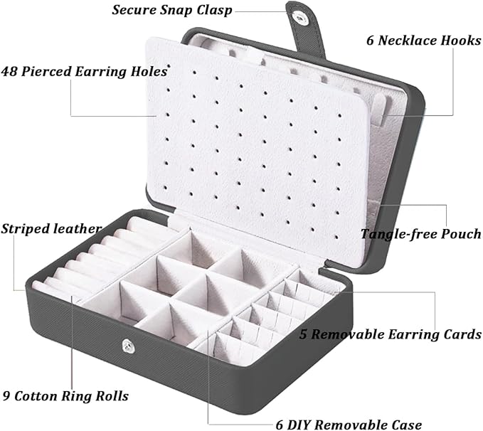QBestry All-in-One Travel Jewelry Organizer for Women Black | Small Jewelry Box with 68 Earring Holes | Compact Portable Jewelry Case for Earrings, Rings, Necklaces | Perfect Gifts for Mom Wife Girls