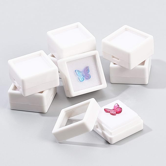 BENECREAT 36PCS White Gemstone Display Box Mini Square Acrylic Jewelry Box Container 1.2x1.2x0.6 with Clear Top Lids and Sponge for Festival Gems,Jewelry Packing