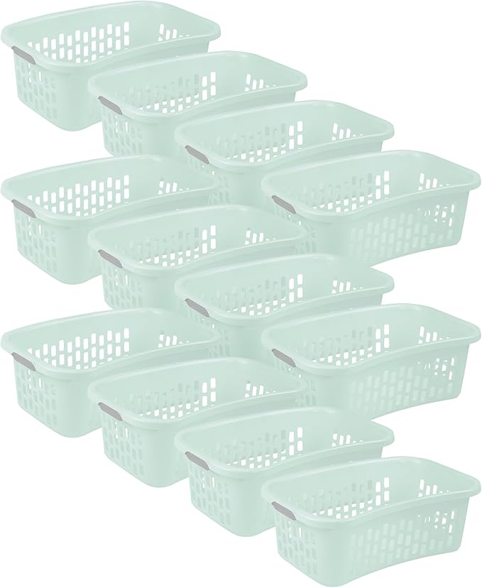 Sterilite 12 Pack HipHold Laundry Basket, Plastic Rectangle Clothes Hamper with Comfort Grip Handles & Reinforced Rim, 1.5 Bushel Capacity, Mint