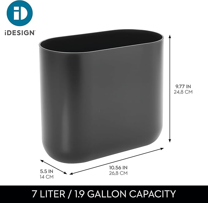 iDesign Small Slim Plastic Bathroom Trash Can, Garbage Can for Bedroom, Office, Desk, Dorm, 2-Pack, Gray