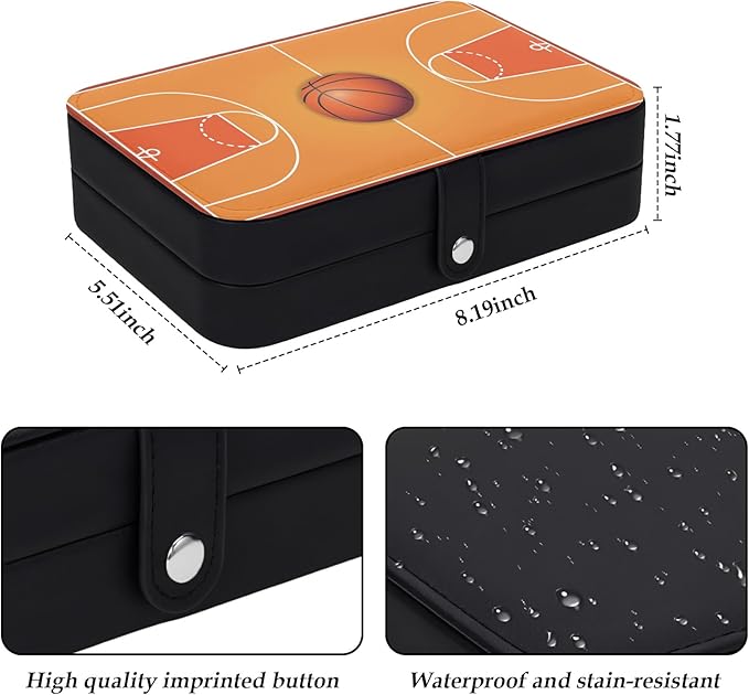 Travel Jewelry Storage Case Jewelry Storage Box Jewellery Organizer Basketball Court Earring Case Travel Ring Holder Necklace Organizer for Men Women Birthday Christmas Gift Basketball Court