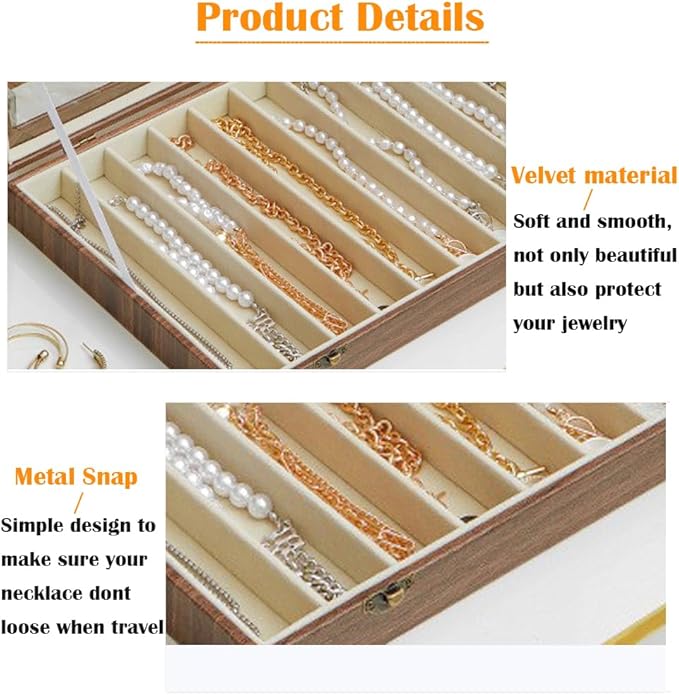 Glass Lid Necklace Organizer Box Transparent Necklace Holder Organizer Velvet Necklace Display Box Clear Lid Jewelry Storage Stackable Necklace Display Case for Women Girls (Style C)