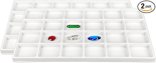 TheDisplayGuys For Your Modern Living 2-Pack 24-Compartments Flocked Velvet Jewelry Display Inserts - Tray/Case Liners - Ring Earrings Storage, (White) by The Display Guys