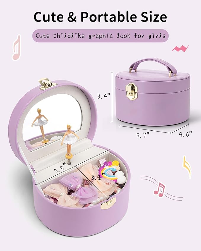 VLANDO Bithday Gifts for Girl, Musical Jewelry Box for Girls, Small Kid Music Box with Ballerina for Party Bedroom Decor, Gifts for Girls Kids - Purple
