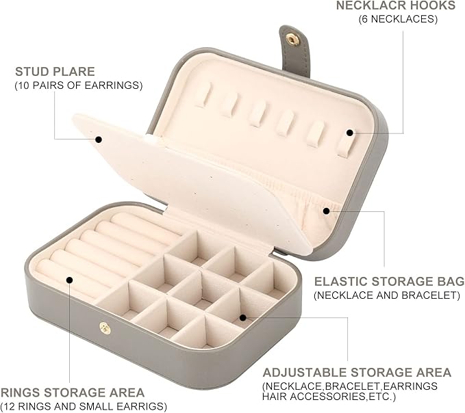FEISCON Jewelry Organizer, Small Jewelry Box Mini Jewelry Travel Case Storage and Organizer Portable Jewelry Storage Box/GRAY