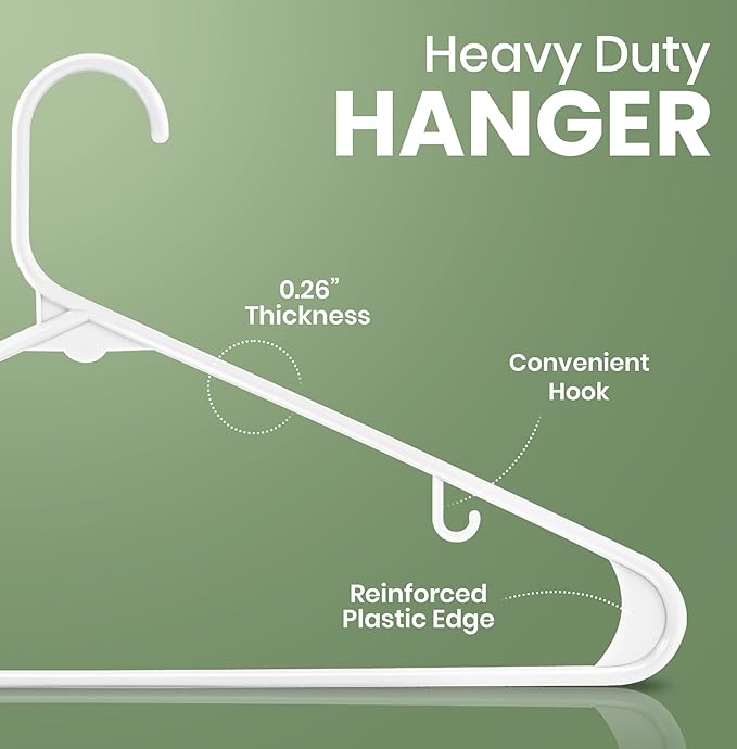 Utopia Home Plastic Hangers 50 Pack - Space Saving Clothes Hanger - Durable & Strong Closet Organizers and Storage with Built-in Strap Hooks - Essential for Shirts, Pants, Skirts & Coats (White)