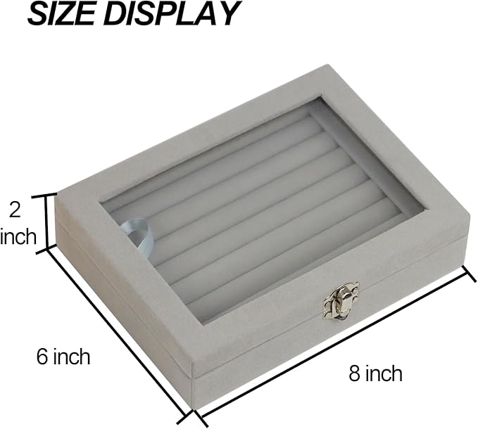 Fordonral Velvet Jewelry Organizer Box, Jewelry Drawer Organizers Trays, Earring Ring Necklace Holder Display Case (Gray, Ring Box)