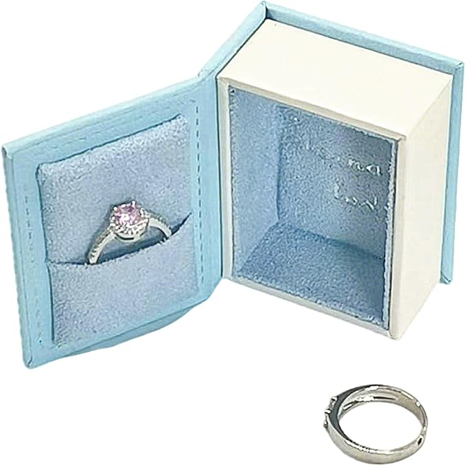 Book Shaped Ring Box - Vintage Engagement Ring Box with Hinged Lid for Proposal Engagement Wedding, Proposal Ring Case -PRB016-Blue