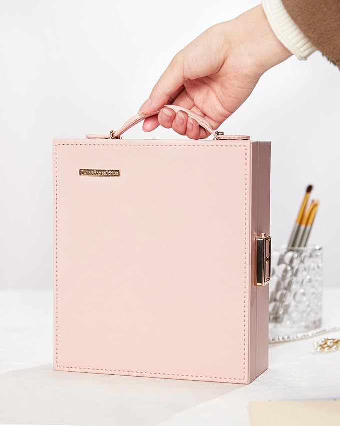 Enthralite Large Travel Jewelry Case: Portable Necklace Box with Mirror - PU Leather & Velvet Lined Jewelry Organizer for Ring Earring Bangle Bracelets Watch - Birthday Gift for Her