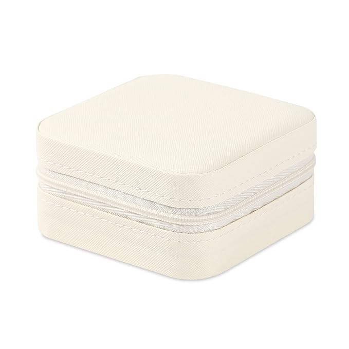 Neveika Portable Travel Mini Jewelry Box Leather Jewellery Ring Organizer Case Storage Gift Box Girls Women (white).