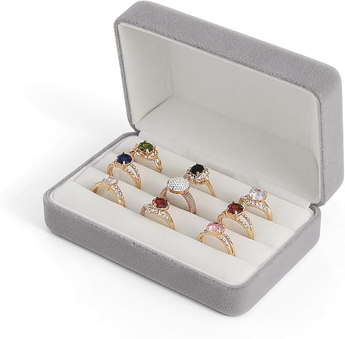 Small Ring Organizer Box. Ring Box for Multiple Rings, Travel Ring Jewelry Storage Case. Portable Ring Display Holder for Women (small grey)