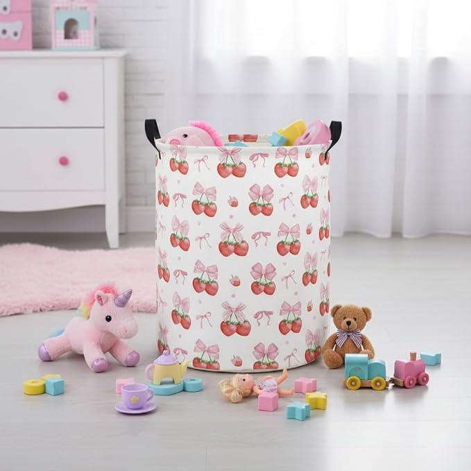 Baby Laundry Hamper kids laundry Basket Waterproof Laundry Bag for Bedroom Toy Clothes Organizer Room Décor(Strawberry)