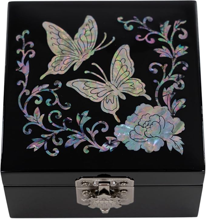 February Mountain Mother of Pearl Butterfly Small Jewelry Box - Gifts for Her Friendship, Birthday Gifts for Women, Mom, Wife, Girlfriend, Best Friend, BFF