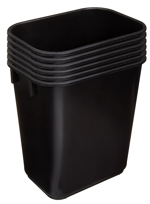 Amazon Basics Small Rectangular Commercial Office Wastebasket, Easy to Clean, 3 Gallon, Black, 6-Pack