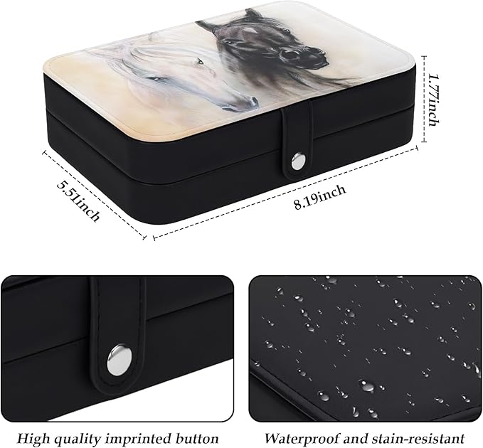 Jewelry Organizer Stocking Stuffers Travel Small Jewelry Box Portable Jewellery Storage Organizer Case for Necklace Earring Ring Bracelet Pendant Travel Gifts for Women Black and White Horse
