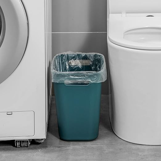 UUJOLY Plastic Small Trash Can Wastebasket, Garbage Container Basket for Bathrooms, Laundry Room, Kitchens, Offices, Kids Rooms, Dorms, 3.5 Gallon, Blue Green
